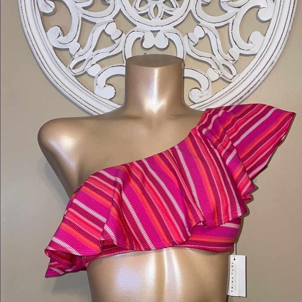 Trina Turk women’s bikini 10 medium top one shoulder swim bathing suit pink NWT
